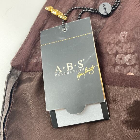 ABS Womens Brown Sleeveless Silk Dress Balloon Hem Sequined Bodice Size 6 New - Picture 6 of 16